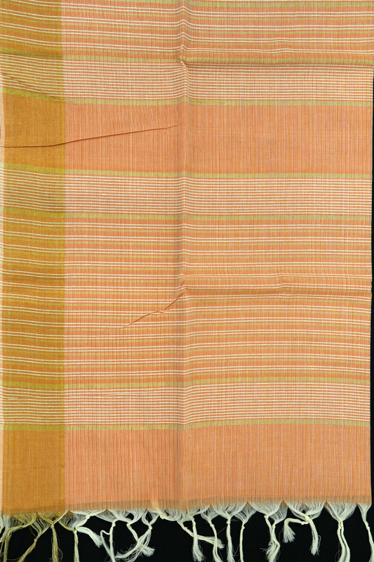 Cotton Saree – Orange with Golden Zari Lines (#0016)