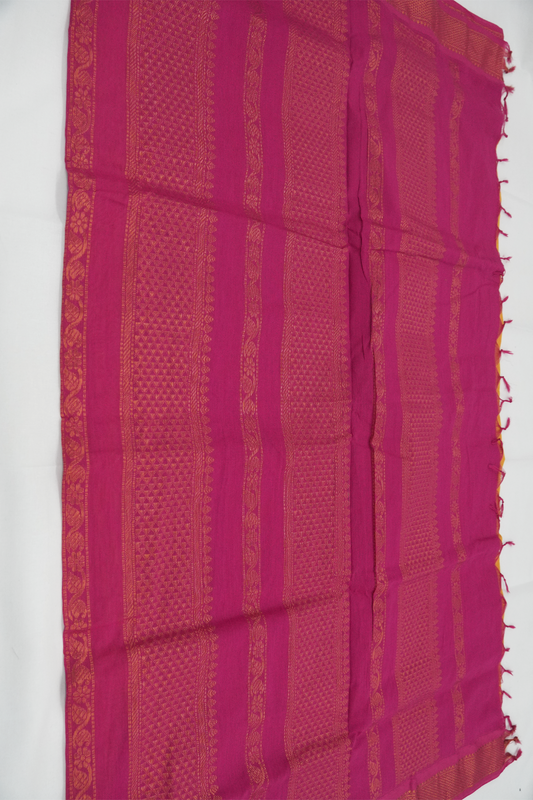 Kalyani Cotton Saree – Mango Yellow with Magenta Border (10)