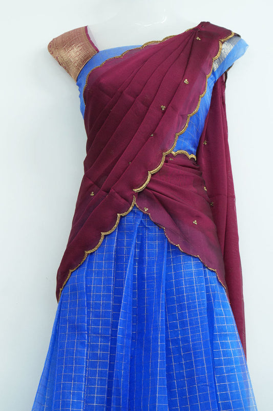 Organza Dhavani Set – Bright Blue & Rose