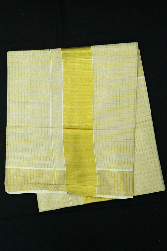 Micro Checks Set Saree in Golden Tissue – Elegant Festive Wear
