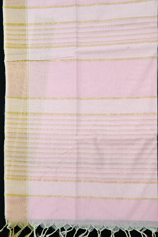 Cotton Saree – Baby Pink with Golden Zari Lines (#0009)