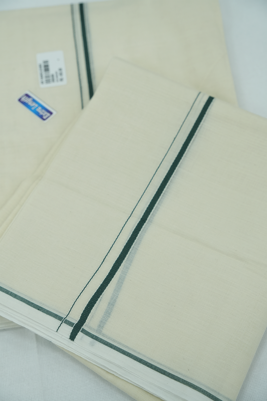 Simple Eerkkil Kara Set Mundu (Dark Green) – Slender Borders & Kara