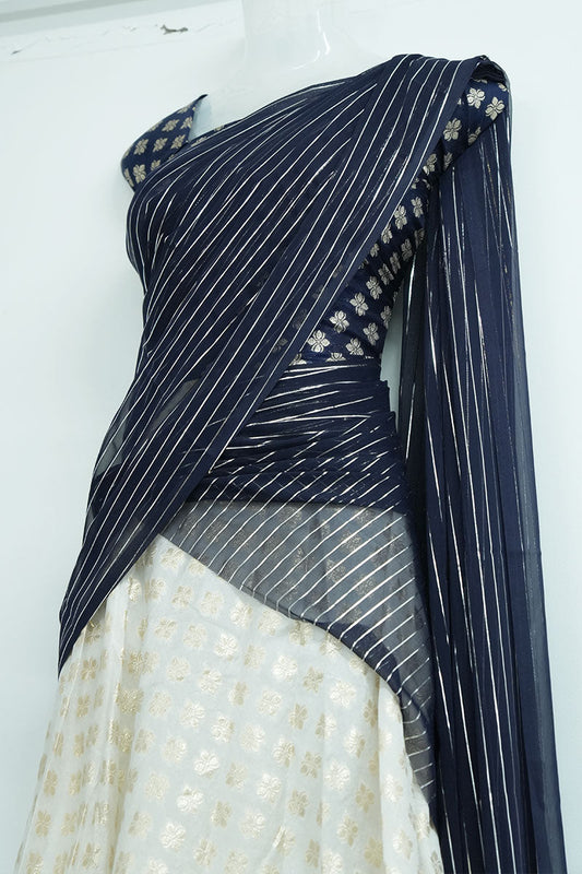 Chiffon Dhavani Set - Dark Blue (03)