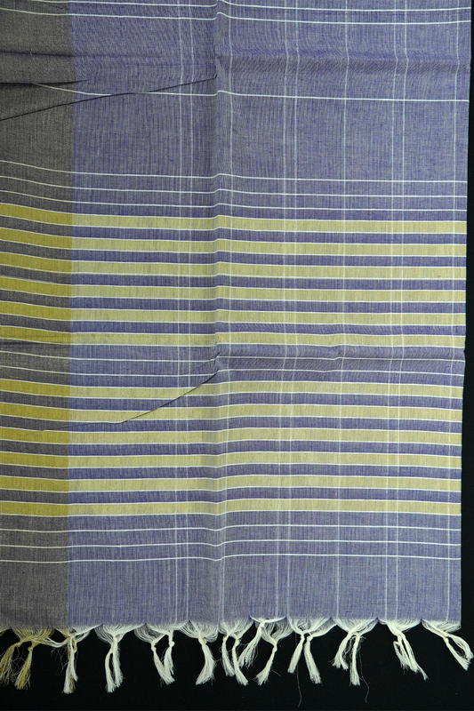 Cotton Saree – Dark Violet with Golden Zari Lines (#0003)