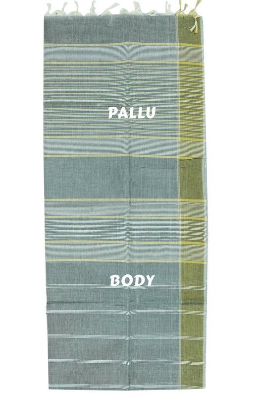 Cotton Saree – Black with Golden Zari Lines (#0030)