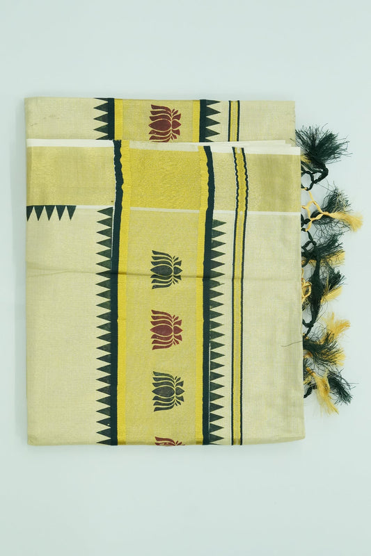 Set Saree – Dark Green with Golden Tissue Work