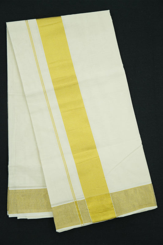 Plain Cotton Set Saree with Golden Zari Kara – 3-Inch Kara Version