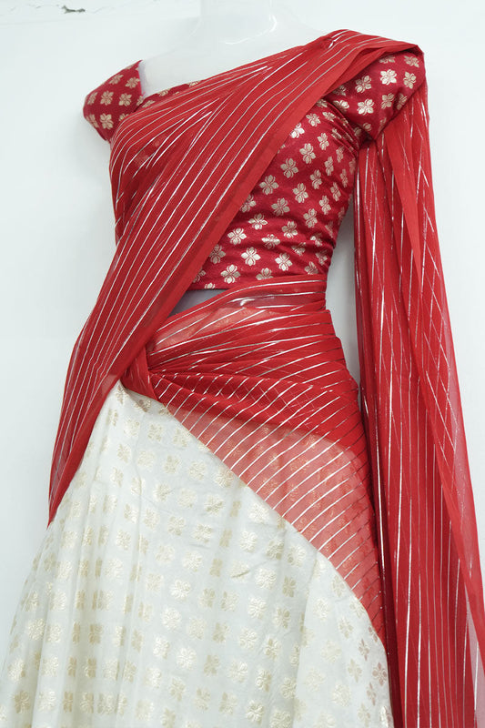 Chiffon Dhavani Set - Red (09)