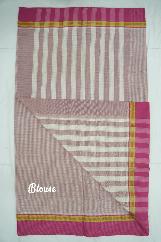 Cotton Saree (#005) – Soft Daily Wear with Checks Design & Lines Pallu