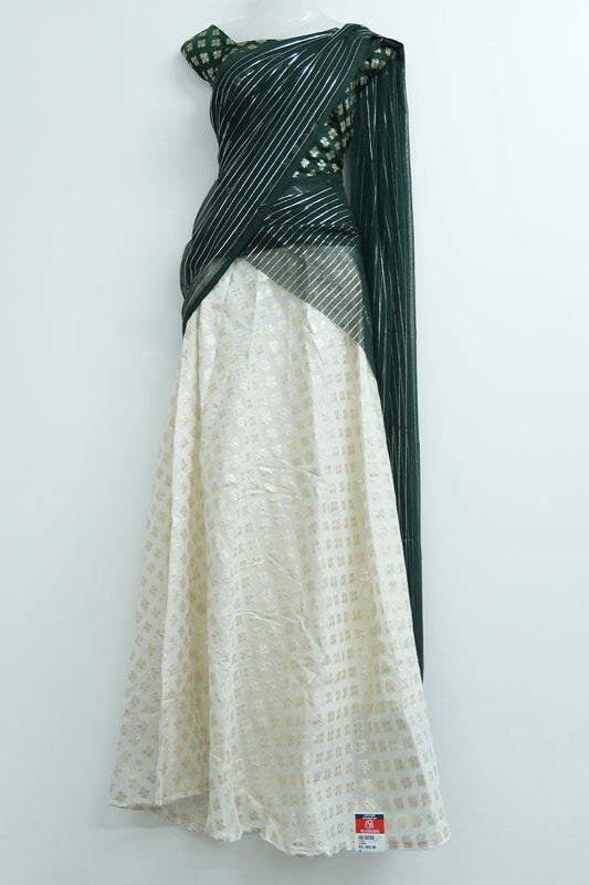 Chiffon Dhavani Set - Dark Green (05)