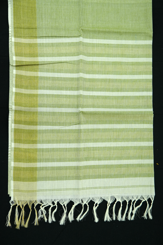 Cotton Saree – Baby Leaf Green with Golden Zari Lines (#0023)