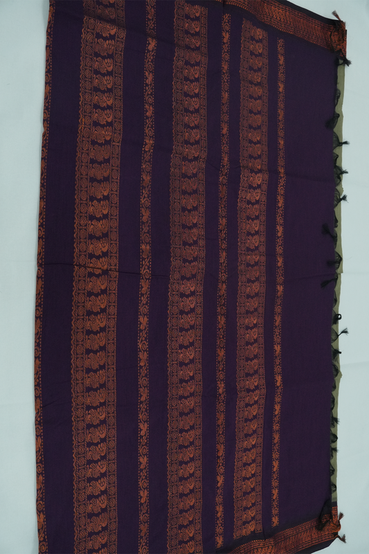 Kalyani Cotton Saree – ASH & Violet Border (02))