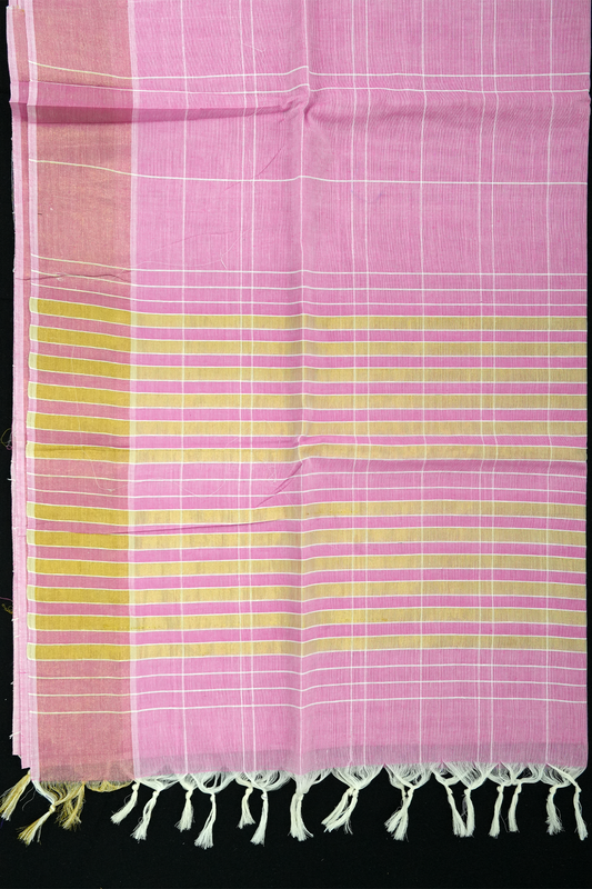 Cotton Saree – Pink with Golden Zari Lines (#0011)