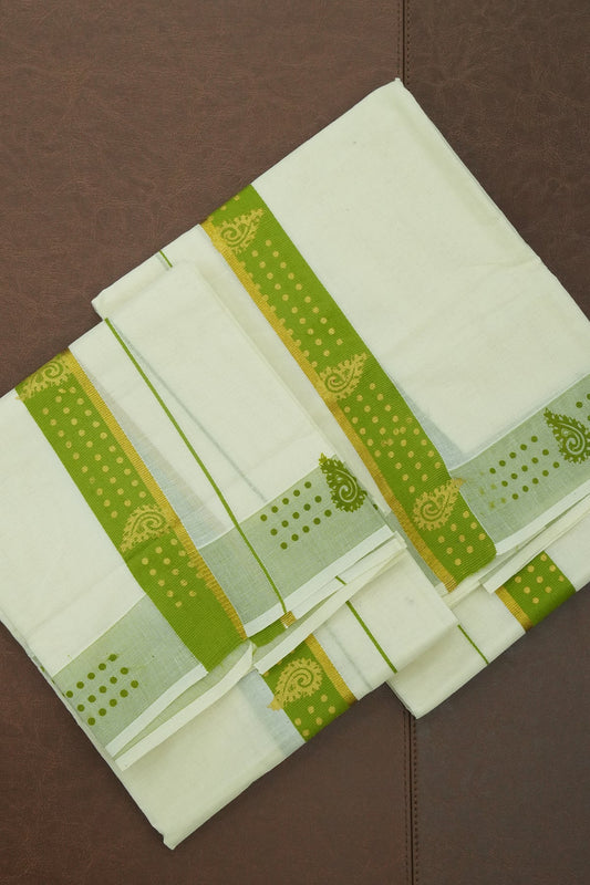 Set Mundu – Light Green Radiance with Golden Elegance