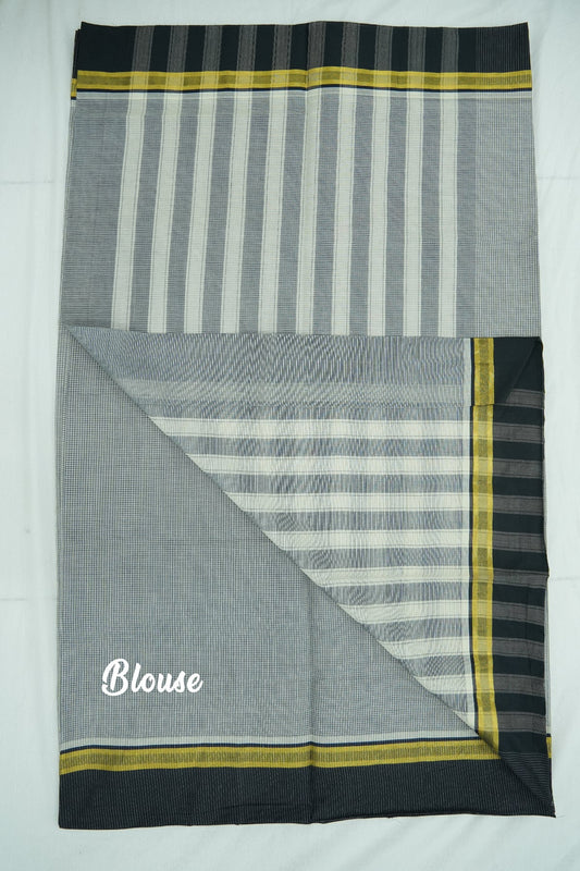 Cotton Saree (#003) – Soft Daily Wear with Checks Design & Lines Pallu