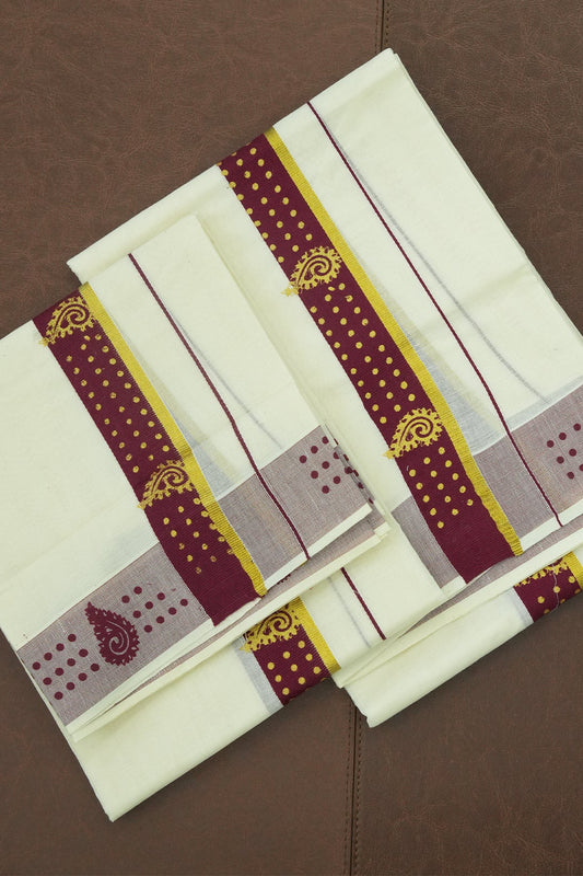 Set Mundu – Maroon Majesty with Golden Highlights