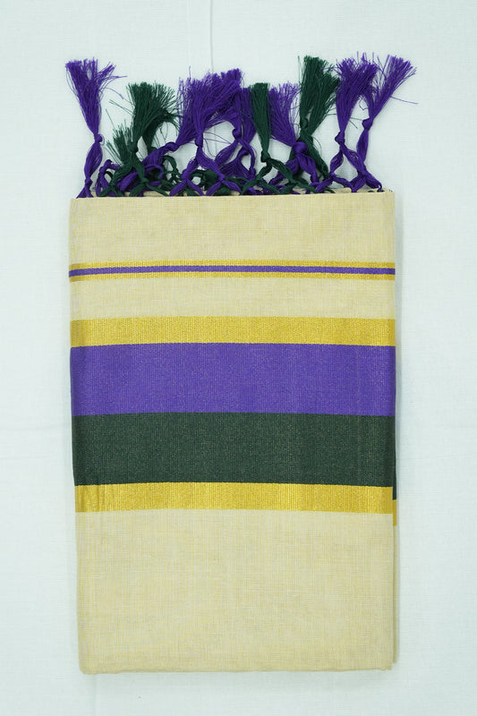 Dual Color Kara Set Saree – Violet & Dark Green | Golden Tissue