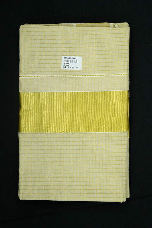 Micro Checks Set Saree in Golden Tissue – Elegant Festive Wear