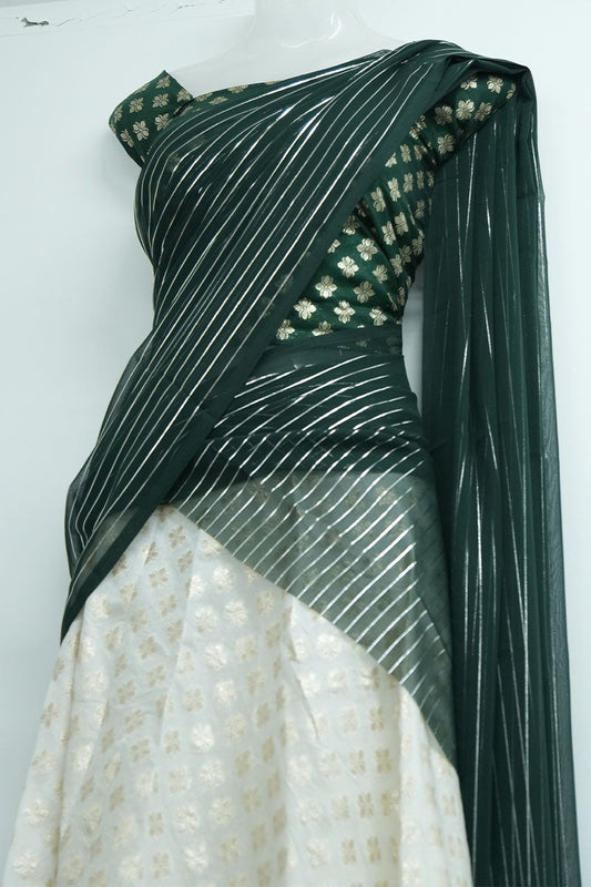 Chiffon Dhavani Set - Dark Green (05)