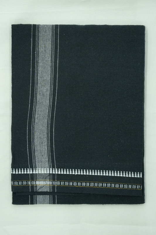 Single Dhothi (Kaily #0045) – Deep Dark Blue with white Kara & Temple Border