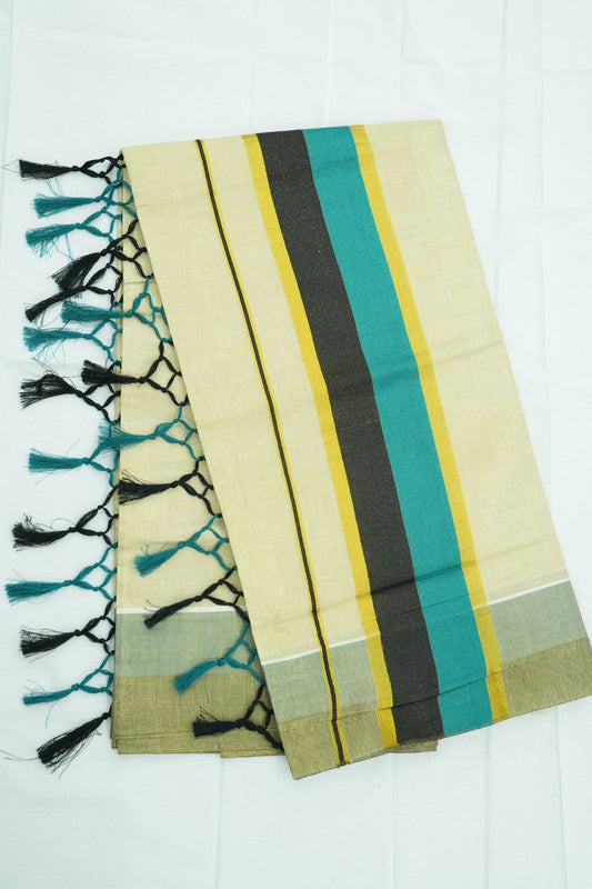 Dual Color Kara Set Saree – Black & Cyan | Golden Tissue