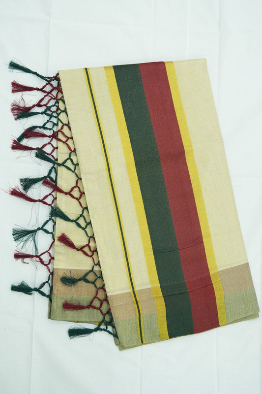 Dual Color Kara Set Saree – Dark Green & Maroon | Golden Tissue