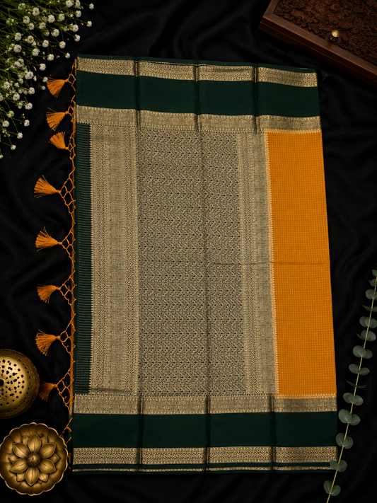 Premium crepe silk saree micro checks - Yellow & Green