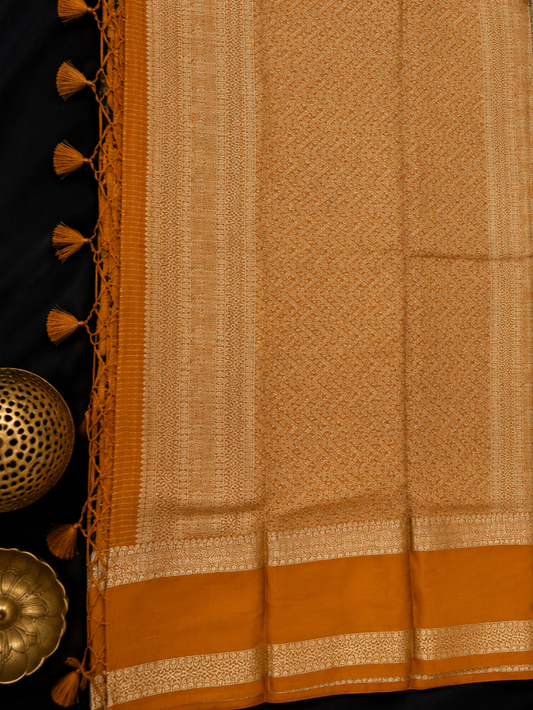 Premium crepe silk saree micro checks - Light Brown & Mambazha Manja