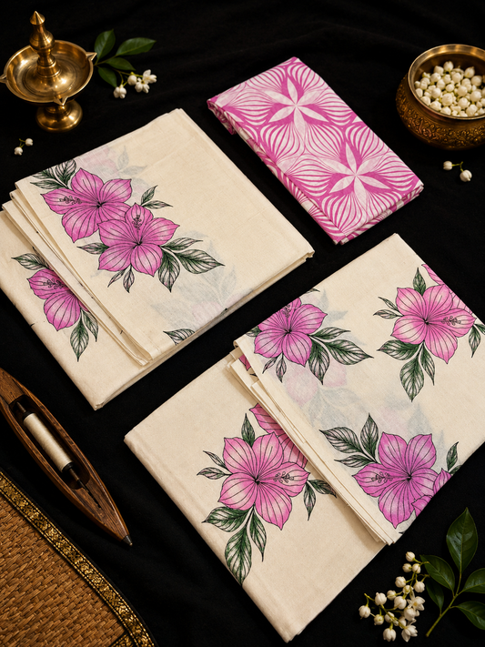 Hibiscus Print Set Mund (with Blouse) - pink