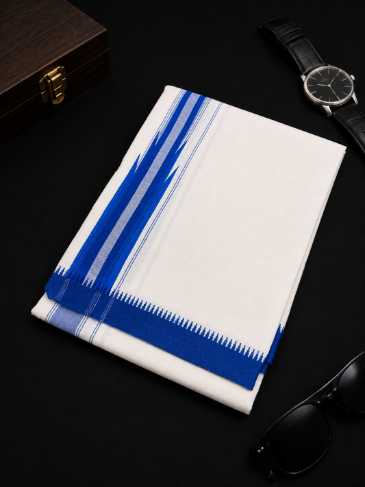 White Single Mund - Ink Blue Temple Border