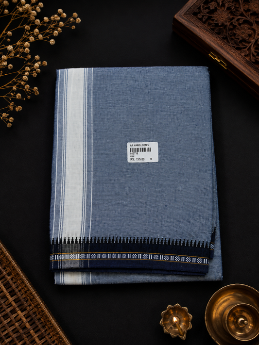 Single Dhothi (Kaily #0058) – Ash Blue with White Kara
