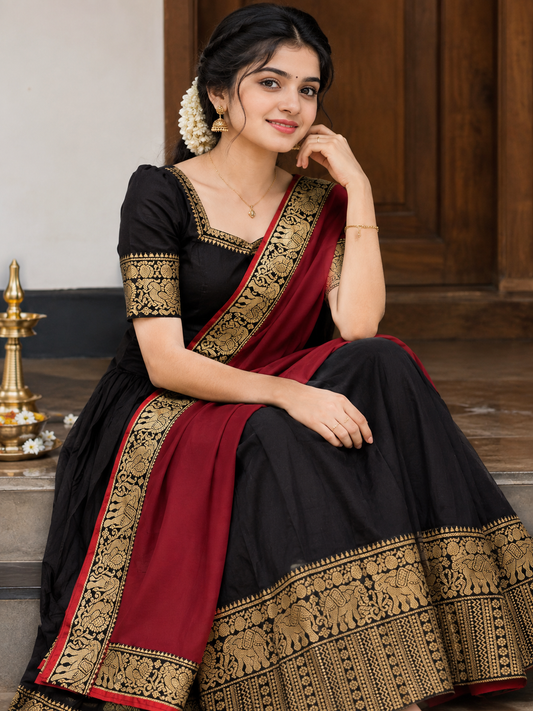 NARAYANPETT DHAVANI - black/maroon