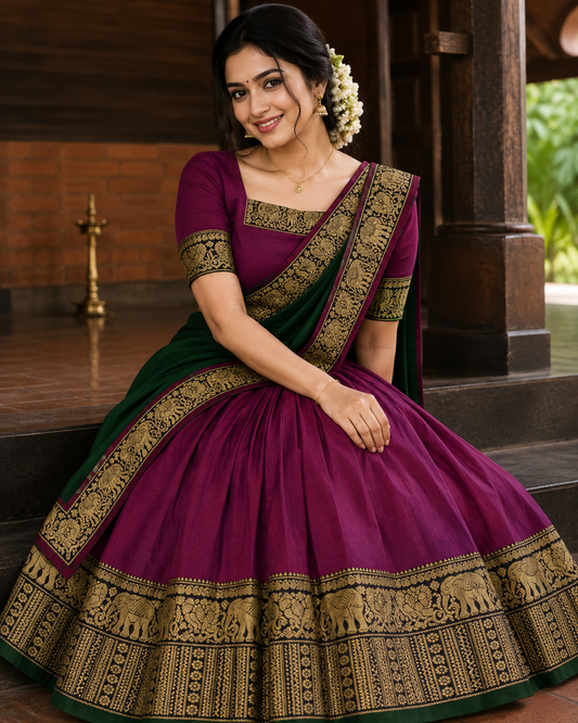 NARAYANPETT DHAVANI - PURPLE/BOTTLE GREEN