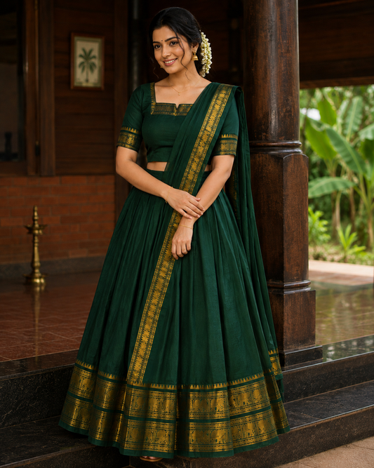 KANCHI COTTON DHAVANI - DARK GREEN