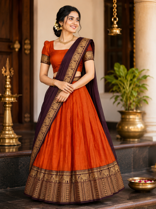 NARAYANPETT DHAVANI -  ORANGE/DARK PURPLE