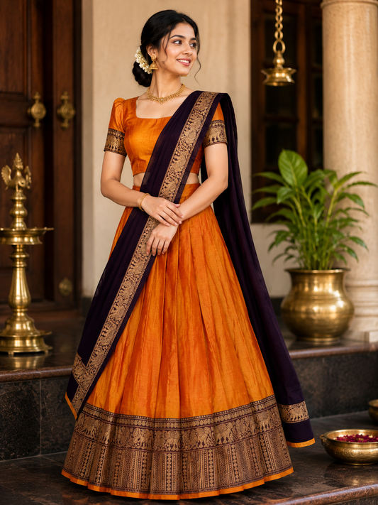 NARAYANPETT DHAVANI -  tangerine / dark purple