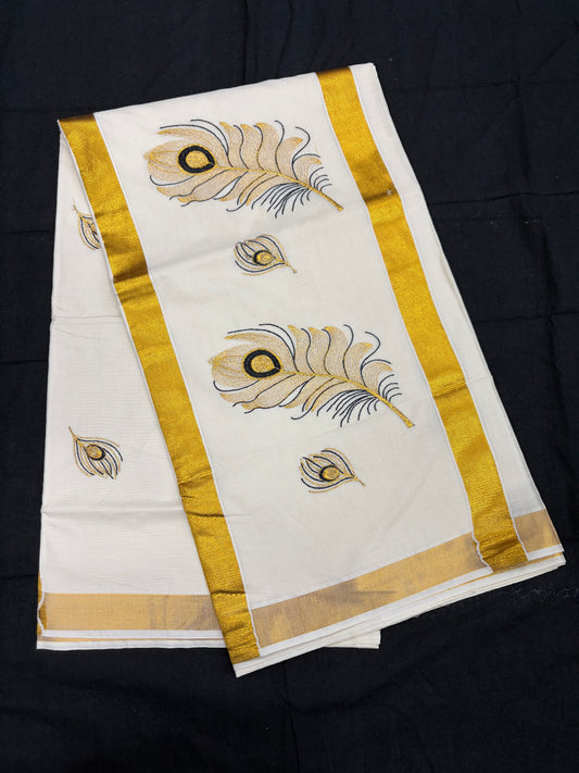Embroidery Set Saree - Peacock Feather (black)