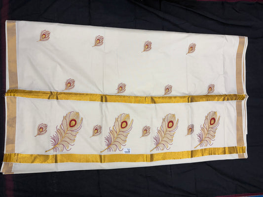Embroidery Set Saree - Peacock Feather (red)