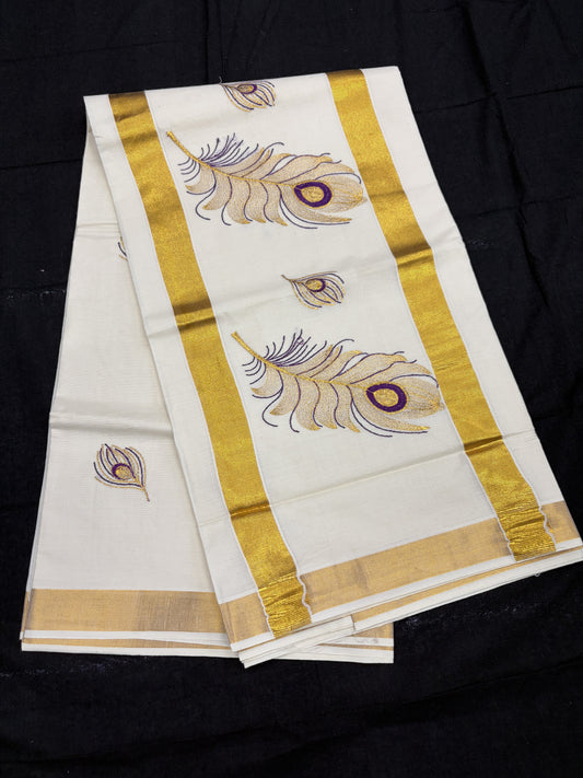 Embroidery Set Saree - Peacock Feather (Purple)
