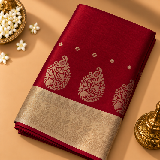 Maroon Soft Silk Saree with Gold Border | AR Handlooms