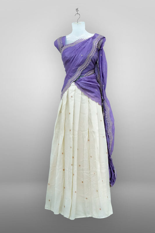 Lavender Viscose Shimmer Dhavani Set – Crush Tissue Dupatta D001