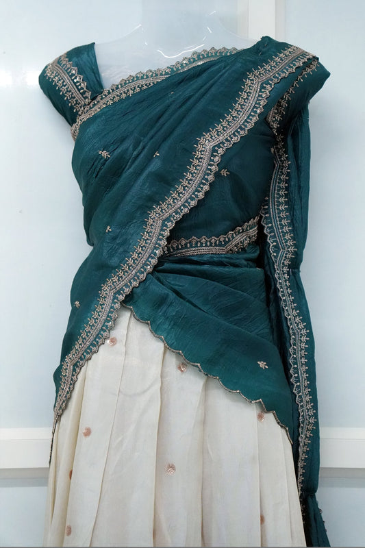 Teal Green Viscose Shimmer Dhavani Set with Crush Tissue Dupatta D003