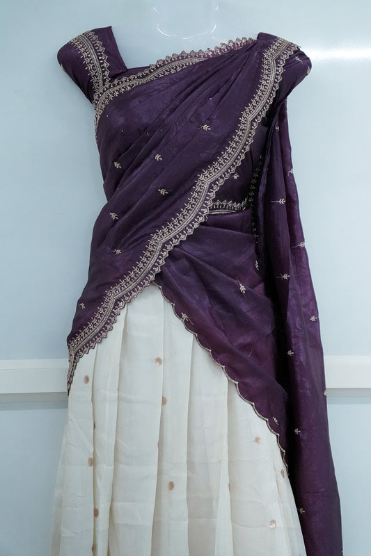 Purple Viscose Shimmer Dhavani Set with Crush Tissue Dupatta D004