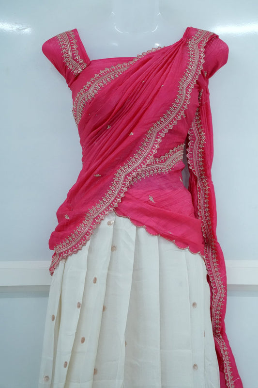Rani Pink Viscose Shimmer Dhavani Set with Crush Tissue Dupatta D005