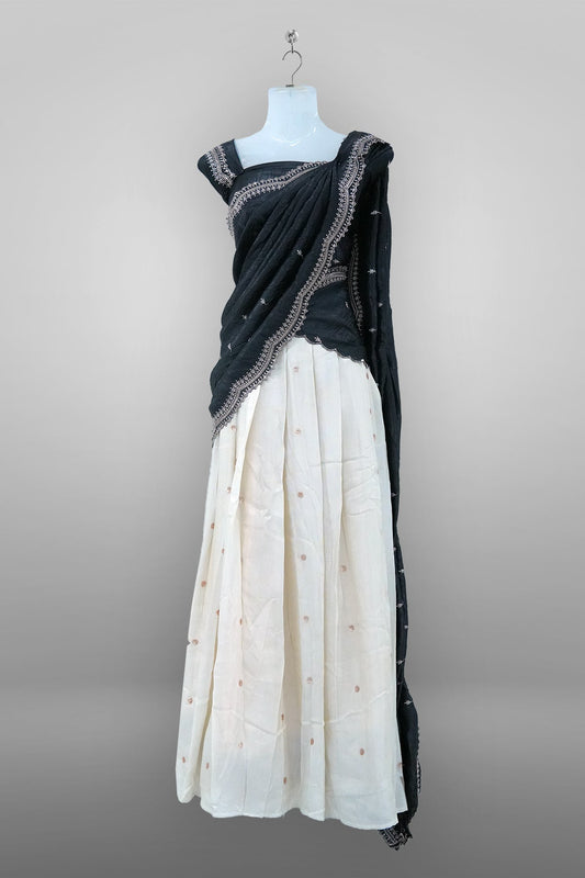 Black Viscose Shimmer Dhavani Set with Crush Tissue Dupatta D006