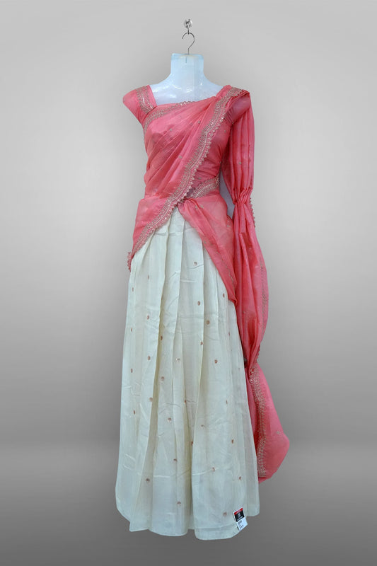 Coral Viscose Shimmer Dhavani Set with Crush Tissue Dupatta D008