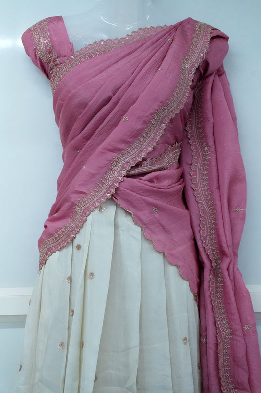 Light Pink Viscose Shimmer Dhavani Set with Crush Tissue Dupatta D010