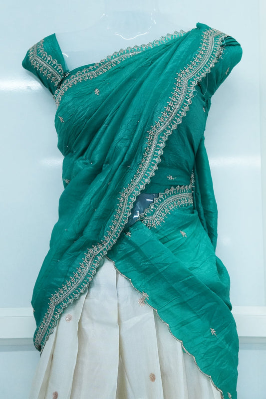 Teal Viscose Shimmer Dhavani Set with Crush Tissue Dupatta D012