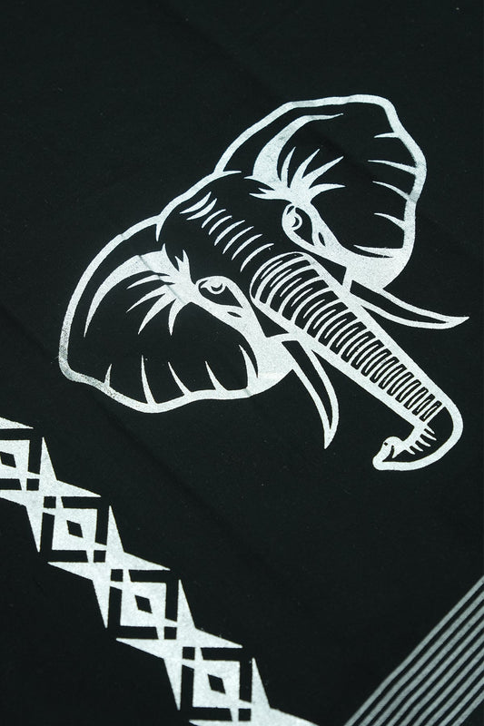 Silver Elephant Print Single Dhothi – Graceful Heritage in Black