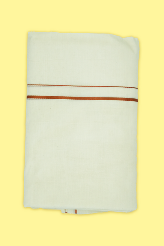 Simple Eerkkil Kara Set Mundu (Brownish-Orange) – Slender Borders & Kara